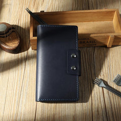 Handmade Black Leather Mens Bifold Long Wallets Personalized Black Checkbook Leather Wallets for Men