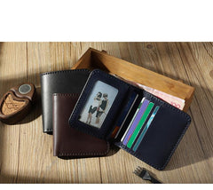 Handmade Blue Leather Mens Billfold Wallets Personalize Blue Bifold Small Wallets for Men