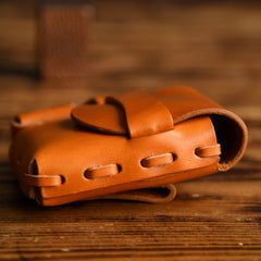 Handmade Red Brown Leather Mens Cigarette Case with Lighter Holder Belt Loop for Men