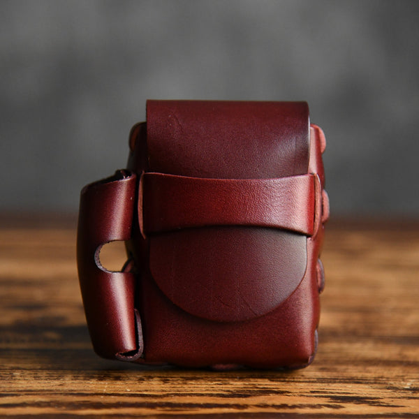 Handmade Red Brown Leather Mens Cigarette Case with Lighter Holder Belt Loop for Men
