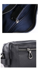 Handmade Black Leather Mens Clutch Cool Hand Bag Zipper Clutch Wristlet Clutch for Men
