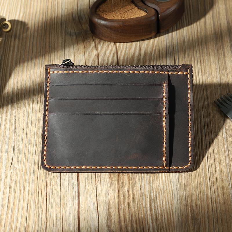 Handmade Leather Mens Front Pocket Wallets Personalized Slim Card Wallet for Men