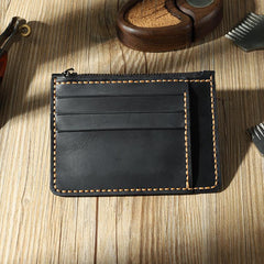 Handmade Blue Leather Mens Front Pocket Wallets Personalized Slim Card Wallet for Men