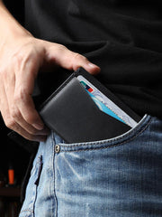 Handmade Blue Leather Mens Front Pocket Wallets Personalized Slim Card Wallets for Men