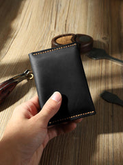 Handmade Coffee Leather Mens Small Card Holders Wallet Personalized Bifold Card Wallets for Men
