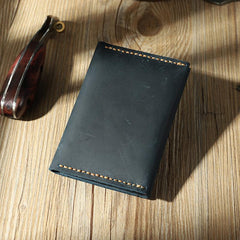 Handmade Black Leather Mens Small Card Holders Wallet Personalized Bifold Card Wallets for Men