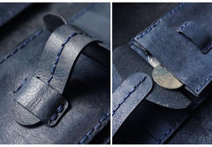 Handmade Blue Leather Mens Bifold Long Wallets Checkbook Wallet Lots Cards Long Wallet for Men