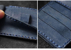 Handmade Leather Mens Bifold Long Wallets Blue Checkbook Wallet Lots Cards Long Wallet for Men