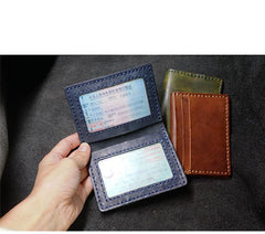 Handmade Leather Mens Slim Card Holders Wallets Blue Slim Bifold Card Wallet for Men