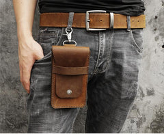 Handmade Brown LEATHER MEN Slim Belt Pouches Waist BAG Slim Belt Bag FOR MEN