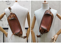 Handmade LEATHER MEN Sling Bag Waist BAG Brown LEATHER Fanny Pack FOR MEN