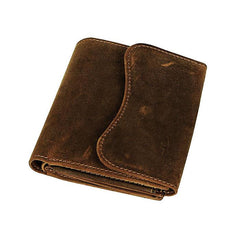 Handmade Brown Leather Men Trifold Billfold Wallet With Coin Pocket Small Wallet for Men