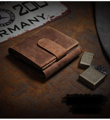 Handmade Brown Leather Mens Trifold Billfold Wallets With Coin Pocket Small Wallet for Men