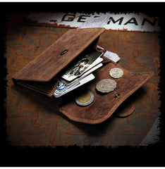 Handmade Brown Leather Mens Trifold Billfold Wallets With Coin Pocket Small Wallet for Men