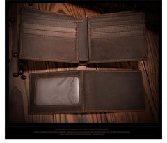 Handmade Leather Mens Bifold Brown Billfold Wallets With Coin Pocket Small Wallets for Men