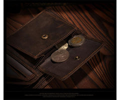 Handmade Leather Mens Bifold Brown Billfold Wallets With Coin Pocket Small Wallets for Men