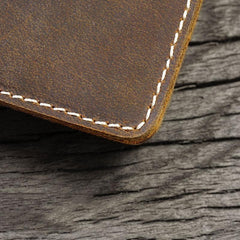 Handmade Brown Leather Mens Billfold Wallets Slim Brown Bifold Small Wallet for Men