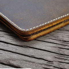 Handmade Brown Leather Mens Billfold Wallet Slim Brown Bifold Small Wallet for Men