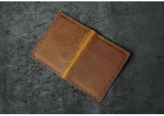 Handmade Brown Leather Mens Slim License Wallets Slim Bifold Card Wallet for Men