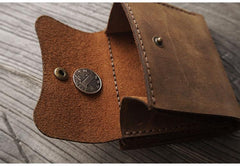 Handmade Coffee Leather Mens Trifold Billfold Wallet With Coin Pocket Brown Small Wallet for Men