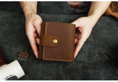 Handmade Green Leather Mens Trifold Billfold Wallet With Coin Pocket Brown Small Wallet for Men