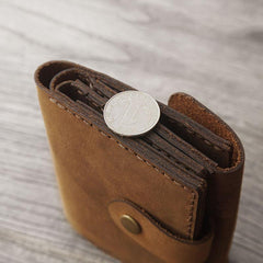 Handmade Blue Leather Mens Trifold Billfold Wallet With Coin Pocket Brown Small Wallet for Men