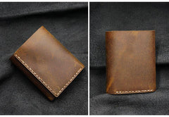 Handmade Brown Leather Mens Trifold Billfold Wallet With Front Pocket Wallet for Men