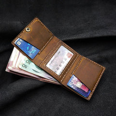 Handmade Brown Leather Mens Trifold Billfold Wallet With Front Pocket Wallet for Men