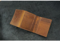 Handmade Leather Mens Trifold Billfold Wallets With License Slot Brown Small Wallet for Men