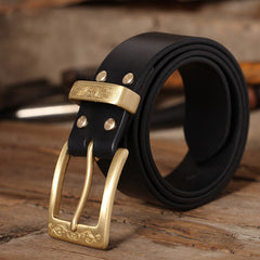 Handmade Leather Belt Minimalist Mens Brass Western Handmade Leather Belts for Men