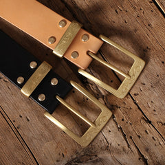Handmade Coffee Leather Belt Minimalist Mens Brass Western Handmade Leather Belts for Men