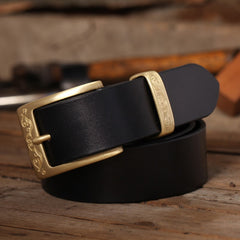 Handmade Coffee Leather Belt Minimalist Mens Brass Western Handmade Leather Belts for Men