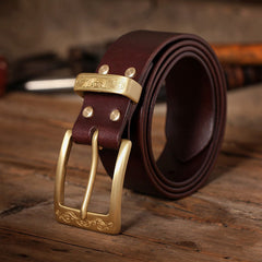 Handmade Leather Belt Minimalist Mens Brass Western Handmade Leather Belts for Men