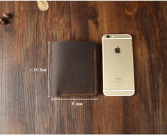 Handmade Coffee Leather Mens Billfold Wallets Personalize Coffee Bifold Small Wallets for Men