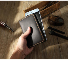 Handmade Black Leather Mens Card Holders Wallet Personalized Bifold Card Wallets for Men