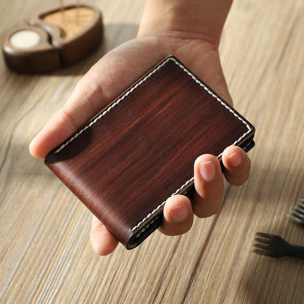 Handmade Coffee Leather Mens Licenses Wallet Personalize Bifold License Card Wallets for Men