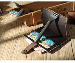 Handmade Coffee Leather Mens Slim Front Pocket Wallet Personalized Slim Card Wallets for Men