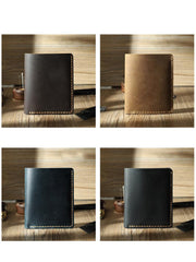 Handmade Black Leather Mens Trifold Billfold Personalized Trifold Small Wallets for Men