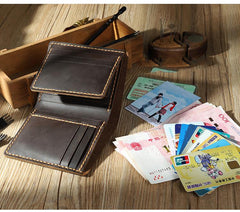 Handmade Blue Leather Mens Trifold Billfold Personalized Trifold Small Wallets for Men