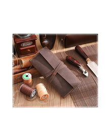 Handmade Leather Womens Long Wallets Personalized Wrap Tie Checkbook Wallet for Men