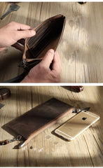 Handmade Coffee Mens Clutch Wallet Personalized Coffee Leather Slim Zipper Clutch for Men