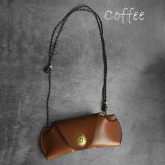 Handmade Coffee Leather Glasses Cases With Shoulder Strap Glasses Box Eyeglasses Case With Lanyard for Women