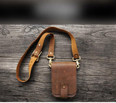 Handmade LEATHER MEN Belt Pouch Brown Waist BAG MIni Side Bag Belt Bag FOR MEN