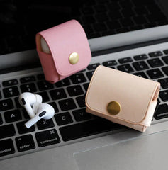 Pink Mens Handmade Leather AirPods Pro Case With Clip For Men and Women