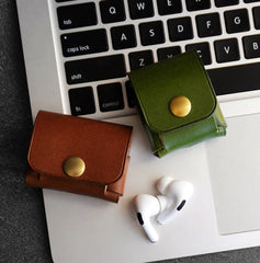 Yellow Mens Handmade Leather AirPods Pro Case With Clip For Men and Women