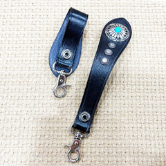 Handmade Black Leather Belt Loop for Biker Wallet Chain Belt Loop with Clip KeyChain
