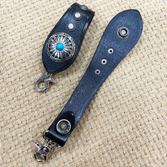 Handmade Brown Leather Belt Loop for Biker Wallet Chain Belt Loop with Clip KeyChain