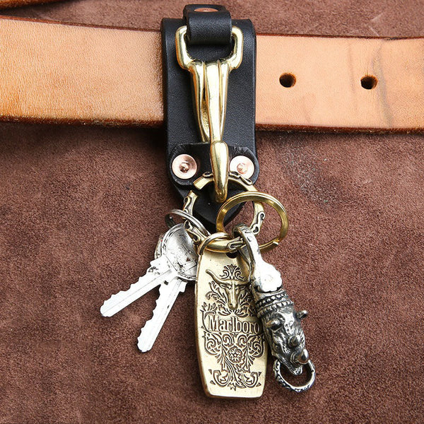 Handmade Black Leather Belt Loop for Keychain Key Holder Leather Belt Key Chain Clip