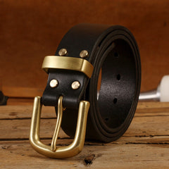 Handmade Beige Leather Belt Minimalist Mens Brass Beige Leather Belt for Men