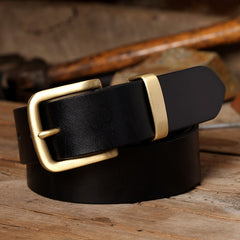 Handmade Black Leather Belt Minimalist Mens Brass Black Handmade Leather Belts for Men